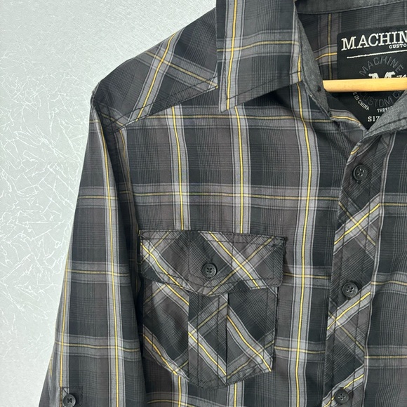 Machine Custom Co. Black/Yellow Plaid Long Sleeve Shirt Men's Medium - Picture 4 of 10
